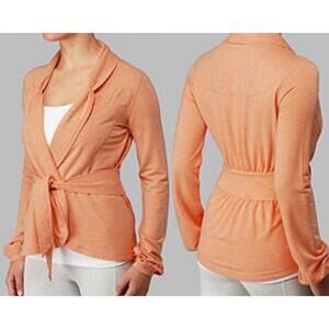 Lululemon Women's Dance Pulse Wrap Coral Orange Tie Waist Sweater Size 8